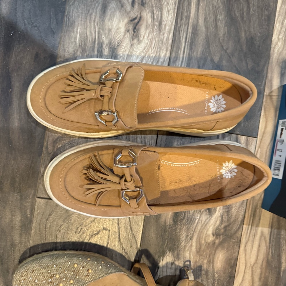 Tan Suede Loafers with Tassel Detail